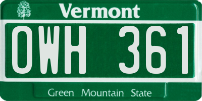VT license plate OWH361