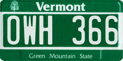 VT license plate OWH366
