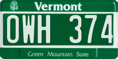 VT license plate OWH374
