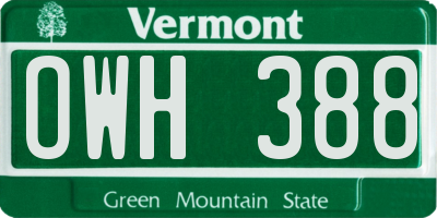 VT license plate OWH388