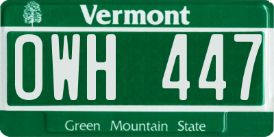 VT license plate OWH447