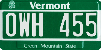 VT license plate OWH455