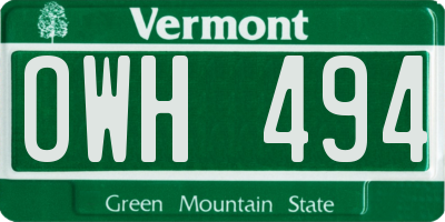 VT license plate OWH494