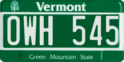 VT license plate OWH545