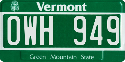 VT license plate OWH949