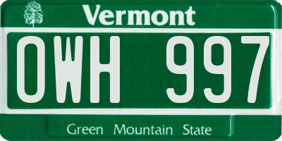 VT license plate OWH997