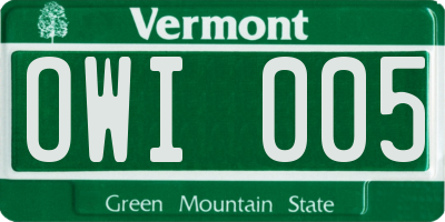 VT license plate OWI005
