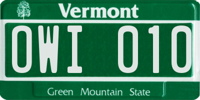 VT license plate OWI010