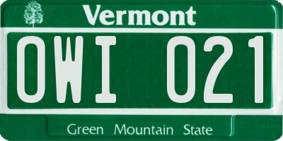 VT license plate OWI021