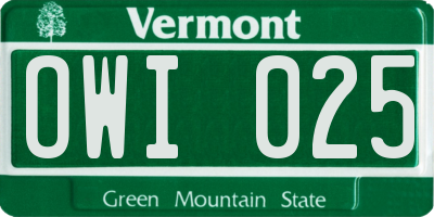 VT license plate OWI025