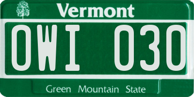 VT license plate OWI030