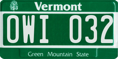 VT license plate OWI032