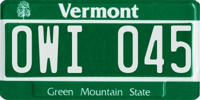 VT license plate OWI045