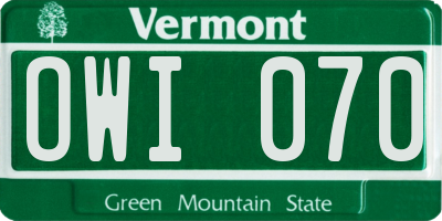VT license plate OWI070