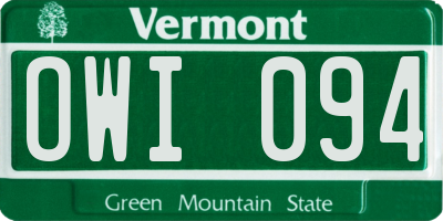 VT license plate OWI094
