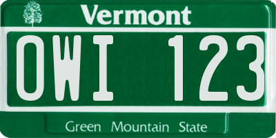 VT license plate OWI123