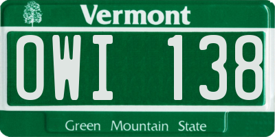 VT license plate OWI138