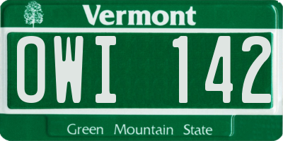 VT license plate OWI142