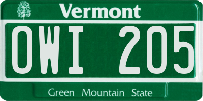 VT license plate OWI205