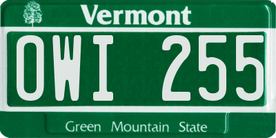 VT license plate OWI255