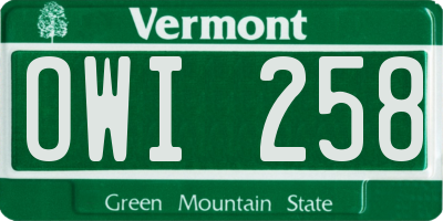 VT license plate OWI258