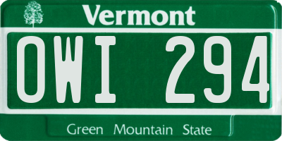 VT license plate OWI294