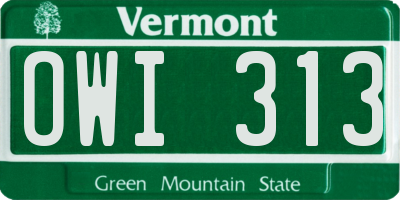 VT license plate OWI313