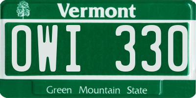 VT license plate OWI330