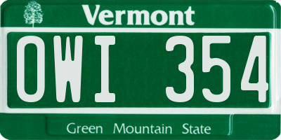 VT license plate OWI354