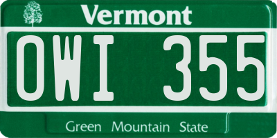 VT license plate OWI355