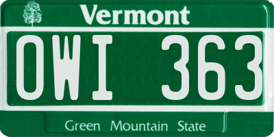 VT license plate OWI363