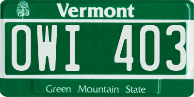 VT license plate OWI403