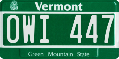 VT license plate OWI447