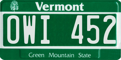 VT license plate OWI452