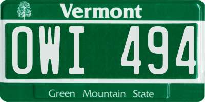VT license plate OWI494