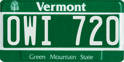 VT license plate OWI720