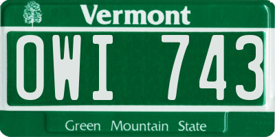 VT license plate OWI743
