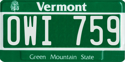 VT license plate OWI759