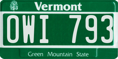 VT license plate OWI793