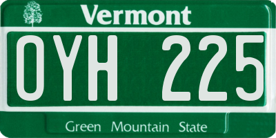 VT license plate OYH225