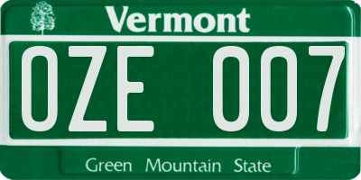 VT license plate OZE007