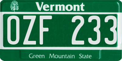 VT license plate OZF233