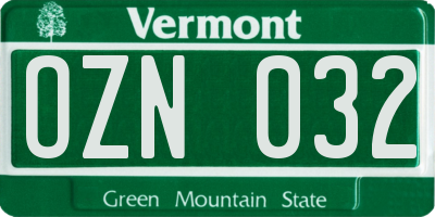 VT license plate OZN032