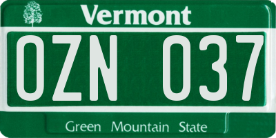 VT license plate OZN037