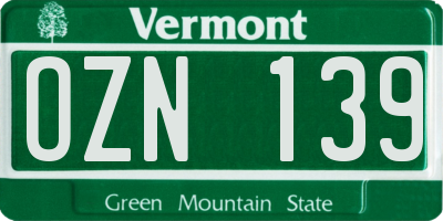 VT license plate OZN139