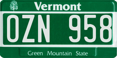 VT license plate OZN958