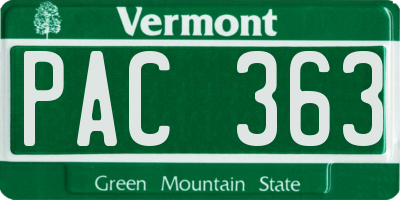 VT license plate PAC363