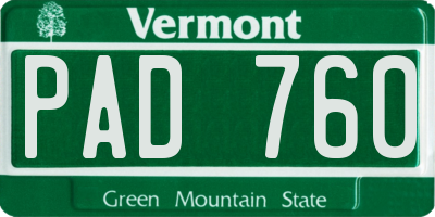 VT license plate PAD760