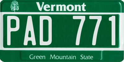 VT license plate PAD771
