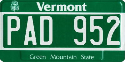 VT license plate PAD952